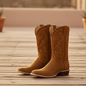 cheap Cowboy &amp; Western Boots-Men's Classic Suede Western Cowboy Boots - Brown Faux Leather Mid-Calf Embroidered Rodeo Style - Perfect for Rodeo, Country Weddings, and Outdoor Events