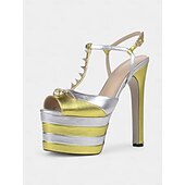 economico Festa Notturna-Sandali con plateau e plateau da donna in oro metallizzato e argento - sandali spuntati con punte audaci per la moda delle feste notturne