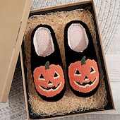 levne Halloween maska a rekvizity-útulné podzimní halloweenské pantofle, roztomilé kreslené dýňové plyšové domácí boty, vtipné chlupaté domácí pantofle, teplé zimní domácí pantofle pro ženy a muže