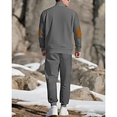 cheap Basic Tracksuits-Men&#039;s Sweatshirt Tracksuit Outfit Set Stand Collar Outdoor Daily Sports Jacquard Drawstring Button Up Color Block Wine Red Black White Polyester Activewear Fashion Streetwear Spring