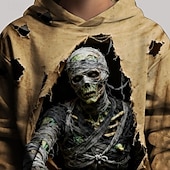 billiga Pojkes Halloween kostymer-Halloween Pojkar 3D Dödskalle Huvtröja Långärmad Vår Höst Mode Streetwear Barn 4-12 år Huva Utomhus Ledigt Dagligen Normal