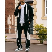 Χαμηλού Κόστους Αθλητικά κοστούμια-Ανδρικά Φερμουάρ με φερμουάρ Φόρμα 2 τεμαχίων Σετ Φόρμας Σακουλιασμένος με τσέπη Συνδυασμός Χρωμάτων Ρούχα σύνολα Φθινόπωρο Μαύρο Σκούρο μπλε Πεζοπορία Επάγγελμα Για Υπαίθρια Χρήση Ελαφρύ Μακρυμάνικο