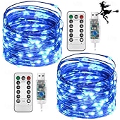 olcso USB-tápellátás-2 db 20 m/66 láb 200 led gyöngy karácsony halloween esküvői party fesztivál tündér fényfüzér beltéri és kültéri udvari kerti dekoráció fényfüzér usb tápegység 8 funkciós távirányító