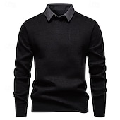 cheap Men&#039;s Pullover Sweater-Men&#039;s Pullover Sweater Jumper Knit Sweater Ribbed Knit Regular Tops Knitted Fleece Plain Turndown Fashion Basic Vacation Daily Wear Clothing Apparel Winter Black Dark Gray S M L