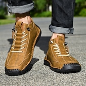 メンズブルーカジュアルレースアップアンクルブーツ、サイドジッパー付き、ハンドメイドスタイル、快適な滑り止めソール、アウトドアや普段使いに最適 お買い得  アンクルブーツ-メンズブルーカジュアルレースアップアンクルブーツ、サイドジッパー付き、ハンドメイドスタイル、快適な滑り止めソール、アウトドアや普段使いに最適