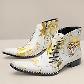economico Stivali in pelle di alta qualità-stivali western da uomo con motivo floreale bianco e design allacciato: calzature di tendenza per uomini alla moda, perfette per feste e spettacoli