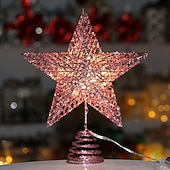 economico Cima dell&#039;Albero-Puntale per albero di Natale con stella e luce a LED, stella a cinque punte in ferro 3D con glitter, decorazione per albero da appendere, regalo per decorazioni natalizie da tavolo per la casa