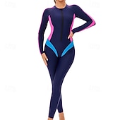 お買い得  ワンピースラッシュガード-女性用 ラッシュガード 全身水着 ダイブスキンスーツ パッチワーク UPF50+ 速乾性 高弾性 長袖 スイムウェア サーフィン 潜水 シュノーケリング 夏