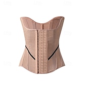 billiga Korsetter-Dam Shapewear Ledigt Ren färg Spets Knappar Semester Gata Datum Ärmlös Svart Beige Vår Höst Skräddarsydd passform