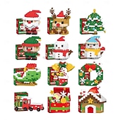 Χαμηλού Κόστους Συλλεκτικές Φιγούρες-τουβλάκια δομικών κατασκευών με σχέδιο Άγιου Βασίλη, συσκευασία 12 χριστουγεννιάτικων τουβλάκια στολίδια παιχνίδια, μίνι φιγούρες κατασκευών, χριστουγεννιάτικες κάλτσες, δώρα μπομπονιέρες για πάρτι,