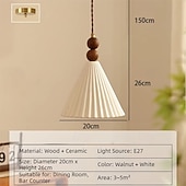 economico Luci a sospensione-lampada a sospensione affusolata in tessuto plissettato, lampada a sospensione in legno e ceramica, lampada a sospensione per sala da pranzo, ristorante, bar, camera da letto 85-265 V