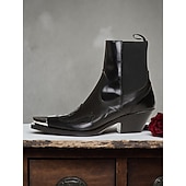 ゴールドのスタッズとメタルトゥが付いたレディースのブラックレザーウエスタンアンクルブーツ - ファッションストリートウェアやパーティーに最適なカウボーイスタイルのチャンキーヒールブーツ お買い得  チェルシーブーツ-ゴールドのスタッズとメタルトゥが付いたレディースのブラックレザーウエスタンアンクルブーツ - ファッションストリートウェアやパーティーに最適なカウボーイスタイルのチャンキーヒールブーツ