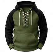 abordables Sudaderas Básicas_-Hombre Sudadera Sudadera con estampado de gofres Sudadera Con Capucha Pull-over Verde Ejército Azul Marino Azul Piscina Caqui Gris Con Capucha Plano Acordonado Retazos Deporte Casual Diario Ropa de