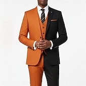 Men's Halloween Casual Party Suits Notch Lapel Orange Fashion Casual Patchwork Tailored Fit 3 Piece Single Breasted Two-buttons3