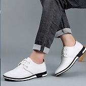 preiswerte Sneaker für Herren-Weiße Herrenschuhe aus Kunstleder – klassische Business-Oxfords mit Schnürung fürs Büro, Hochzeiten und besondere Anlässe