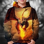 Недорогие Мальчиковые 3D Животные-Halloween Boys' 3D Dinosaur Hoodie Long Sleeve Spring Fall Fashion Streetwear Kids 4-12 Years Hooded Outdoor Casual Daily Regular Fit