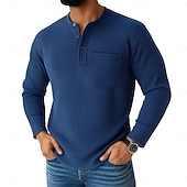 economico T-shirt in maglia a coste-Per uomo Maglietta Camicia di Velluto a Coste Maglietta a Maglia a Coste Camicia a Maniche Lunghe Manica Lunga Henley Primavera Autunno Inverno Semplice Striscia di Fossa Moda Designer Essenziale