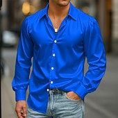 economico Camicie in raso da uomo-Per uomo Camicia Camicia in raso Camicia elegante Camicia casual Camicia con Bottoni Camicia da Ballo Semplice Formale Matrimonio Nero Bianco Blu reale Verde Manica Lunga Bavero Tutte le stagioni