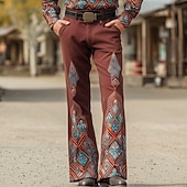 abordables Pantalones casuales estampados para hombre-Hombre Diseño Geométrico Étnico Pantalones Pantalones de discoteca Pantalones de campana de los años 60 y 70 Media cintura occidental retro de la vendimia Exterior Vacaciones Casual Bolsillos