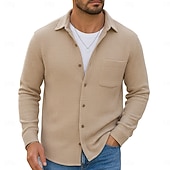 economico camicia da uomo con bottoni-Per uomo Camicia Camicia a nido d&#039;ape Camicia Estiva Camicia casual Camicia con Bottoni Nero Borgogna Blu Verde Kaki Manica Lunga Semplice Testurizzato Bavero Vacanza Casuale Tasca Abbigliamento Moda