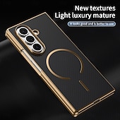 cheap Samsung Cases-Phone Case For Samsung Galaxy Z Fold 7 Z Fold 6 Z Fold 5 Z Fold 4 Z Fold 3 Back Cover with Screen Protector Magnetic Support Wireless Charging Retro Plating PC PU Leather