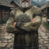 economico Felpe Etniche Vintage-Per uomo Maglia Blu Verde Cachi Girocollo Albero della vita Yggdrasil Nodo celtico Stampato Casuale Quotidiano Abbigliamento casual alla moda Vintage Vichingo Autunno Inverno Abbigliamento Felpe con