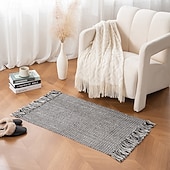 levne Koberce na plochu-Minimalistický bavlněný tkaný koberec s střapcem do obývacího pokoje, luxusní polyesterová směs, polštář na pohovku, rohožka do předsíně, ložnice, koberec do postele, dekorativní měkký pratelný