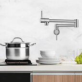 cheap Kitchen Faucets-Kitchen Faucet,Wall Mounted Pot Filler Two Handles One Hole Chrome/Oil-rubbed Bronze/Nickel Brushed Foldable Pot Filler Wall Mounted Contemporary Kitchen Taps with Cold Water Only