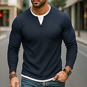 levne Vaflové pletené tričko-Pánské Vaflové tričko Tričko Waffle Henley košile Dlouhý rukáv Tričkový Do V Celý rok Pevná barva Tradiční a retro Na běžné nošení falešný dva kusy Ležérní Domů Venkovní Fialová Top tričko pro muže