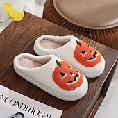 levne Halloween maska a rekvizity-útulné podzimní halloweenské pantofle, roztomilé kreslené dýňové plyšové domácí boty, vtipné chlupaté domácí pantofle, teplé zimní domácí pantofle pro ženy a muže