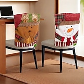 abordables Funda navideña-Fundas para sillas navideñas, nuevo Papá Noel de peluche &amp;Fundas de asiento de muñeco de nieve, fundas festivas para sillas de comedor, decoración del hogar de estilo europeo