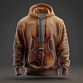 abordables Motif 3D-Homme Illusion d&#039;optique Guitare Sweat à capuche Sweatshirt Mode Frais Col ras du cou Maison Soirée Vêtements de rue Blanche Rouge Cordon de serrage Automne Hiver Designer