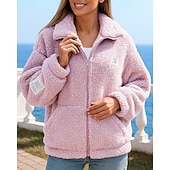 baratos Moletom &amp; Suéter-Mulheres Moletom com zíper Casaco de inverno Jaqueta de lã polar Com bolsos Manga Longa Blusas Roupa Esportiva Outono Cor Sólida A Prova de Vento Quente Exterior Viagem Férias Roupa de esporte Roupas