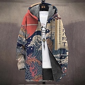 Χαμηλού Κόστους ανδρικό φλις μπουφάν-Ανδρικά Γραφική Χειμερινό παλτό Μπουφάν fleece Παλτό Διατηρείτε Ζεστό Άνετο Καθημερινό Causal Καθημερινά Ρούχα Φερμουάρ Τσέπη 3D εκτύπωση Φθινόπωρο Χειμώνας Με Κουκούλα Μακρυμάνικο Ρουμπίνι