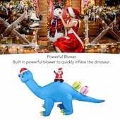 abordables luces navideñas al aire libre-Papá Noel navideño con sombrero azul de Navidad, dinosaurio LED con luz, modelo inflable impermeable para interiores y exteriores, patio, césped, fiesta, ambiente festivo, decoración, luz de apoyo