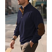 baratos Suéteres básicos-Homens Moletom Preto Verde Claro Verde Tropa Azul Marinha Azul Henley Bloco de cor Patchwork Desportos e Ar livre Diário Feriado Poliéster Roupa de rua Básico Casual Primavera Outono Roupa Moletons