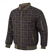 economico Giubbotti Casual-Per uomo Giubbotto bomber Giacca Casual Vacanza Quotidiano Caldo Tasca Autunno Inverno Plaid Moda Classico Collo alla coreana Regolare Verde scuro Verde militare Giacca