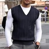 preiswerte Herren Pullover Weste-Herren Pullunder Kleid Pullover Pullover Weste Strickpullover Gerippt Stricken Normale Oberteile Gestrickt Einfach V Ausschnitt Mode Lässig Urlaub Alltagskleidung Bekleidung Herbst Winter Schwarz