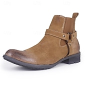 abordables Bottes en cuir haut de gamme-Bottines en cuir suédé pour homme – bottines Chelsea décontractées à boucle rétro pour le travail et le week-end