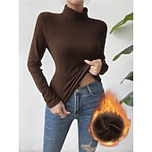 abordables Hauts Unis pour Femmes-Femmes Chemisier Couleur Unie Élégant Basique Occasionnel manche longue Col roulé Hauts Réguliers Quotidien Noir Blanche Jaune Rose Claire Marron Printemps Automne Hiver