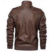 preiswerte Kunstlederjacke-Herren Kunstlederjacke Bikerjacke Motorradjacke Urlaub Täglich Winddicht Warm Tasche Herbst Winter Einfach Mode Klassisch Stehkragen Regulär Rote Grau Jacken