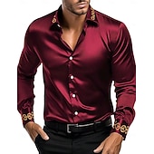preiswerte Satinhemden für Herren-Herren Hemd Satinhemd Kleidhemd Freizeithemd Knopfhemd Einfach Formell Hochzeit Schwarz Weiß Rote Blau Langarm Revers Ganzjahres Bekleidung Rein