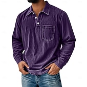 cheap Men&#039;s Classic Polo-Men&#039;s Vintage Polo Shirts Golf Polos Shirts Street Business Classic Long Sleeve Vintage Basic Solid Color Pocket Fall Winter All-Seasons Regular Fit Pink Black Gray Blue Purple Khaki Polo Shirts