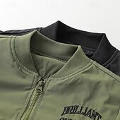 cheap Boy&#039;s Baseball Jackets-Kids Unisex Baseball Jackets Outerwear Letter Long Sleeve Zipper Pocket Comfort Soft Coat Outdoor Fashion Daily Black Green Spring Fall 4 years+