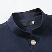 economico Giubbotti Casual-Per uomo Giacca di lino Formale Casa Bottoni Minimalista Primavera &amp; Autunno Autunno Tutte le stagioni Tinta unica Attivo Vintage Colletto a Camicia Regolare Blu marino Verde Cachi Azzurro Giacca