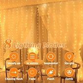 お買い得  USB電源-1個 カーテンライト 300 LEDs ウィンドウストリングライト 結婚式パーティー装飾、暖白