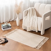 levne Koberce na plochu-Minimalistický bavlněný tkaný koberec s střapcem do obývacího pokoje, luxusní polyesterová směs, polštář na pohovku, rohožka do předsíně, ložnice, koberec do postele, dekorativní měkký pratelný