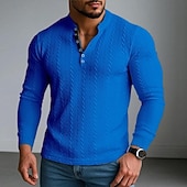 economico T-shirt in maglia a coste-Per uomo Maglia Henley Maglietta a Maglia a Coste Maglietta Manica Lunga Henley Primavera &amp; Autunno Semplice Jacquard Moderno Casual Confortevole Bottoni Base Casa Streetwear Casuale Bianco Blu