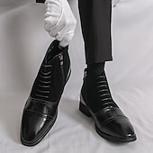 preiswerte Kleiderstiefel-Schwarze High-Top-Stiefel aus Kunstleder für Herren mit stilvollem Design und elastischen Seiten, perfekt für formelle Anlässe, die Arbeit und elegante Freizeitkleidung