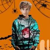 economico Costumi di Halloween per bambini-Halloween Ragazzi 3D Albero Felpa con Cappuccio Manica Lunga Primavera Autunno Moda Streetwear Bambini 4-12 Anni Con cappuccio All&#039;aperto Casuale Quotidiano Vestibilità regolare